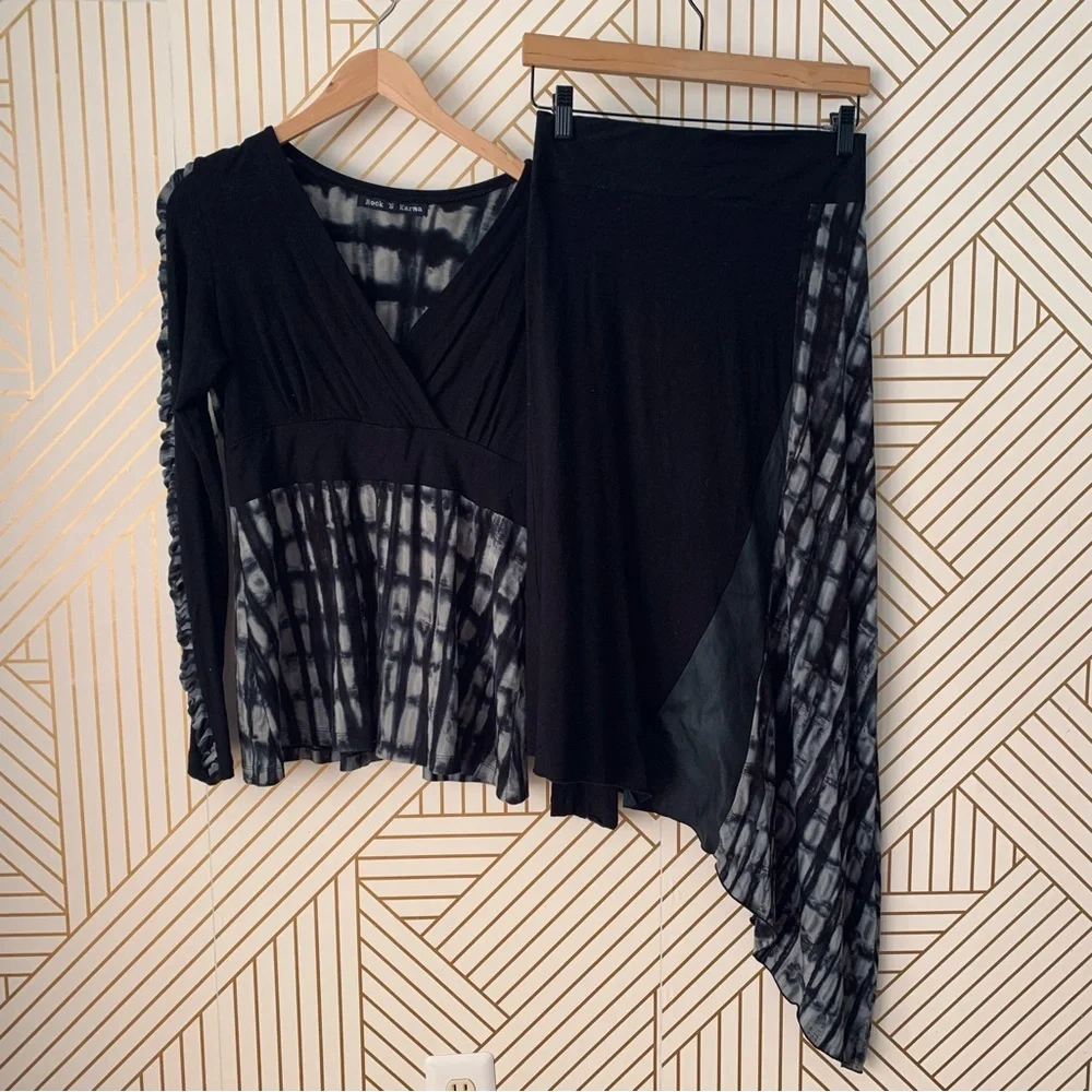 Rock n Karma 2 piece set abstract geometric patchwork skirt set asymmetrical M - Picture 13 of 14
